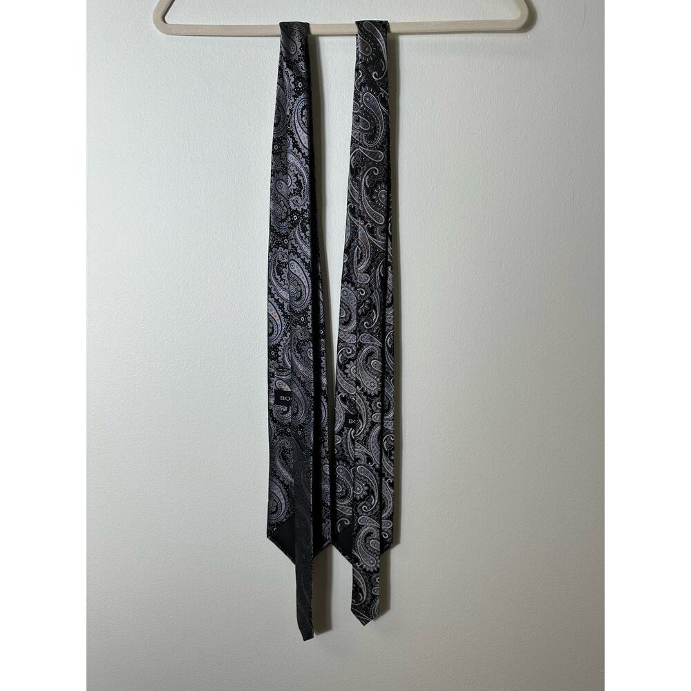 Italian Silk Neckties by Bocara - Bundle of 2 - Black & Silver Gray - Paisley - Picture 3 of 7